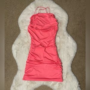 Hot Pink Ruched Bodycon Mini Dress